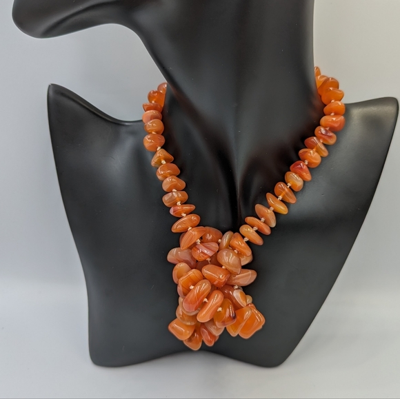 Vintage Beautiful Polish Nuggets Red Agate Gemstone Knotted Necklace 21" - Picture 3 of 12